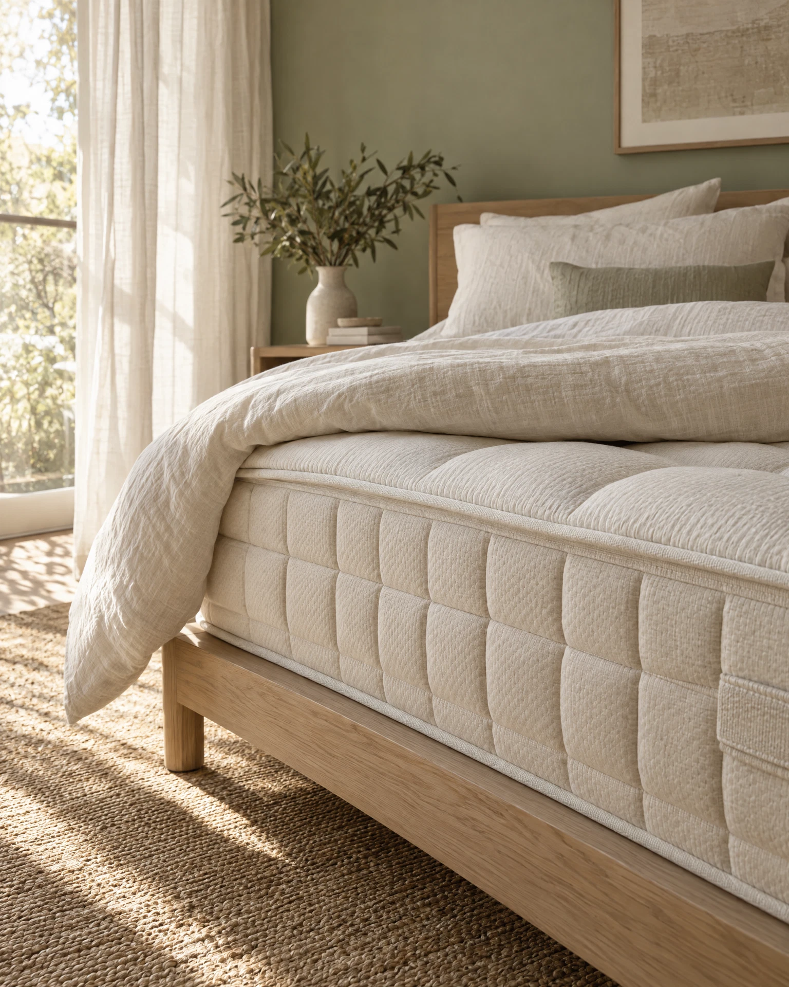 Illustrative mattress in a naturally lit bedroom
